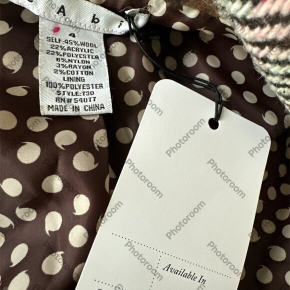 CAbi #730 NWT Coat Women's 4 Jacket Plaid Kate Pink Brown Spy Belted Wool Blend - Picture 3 of 7